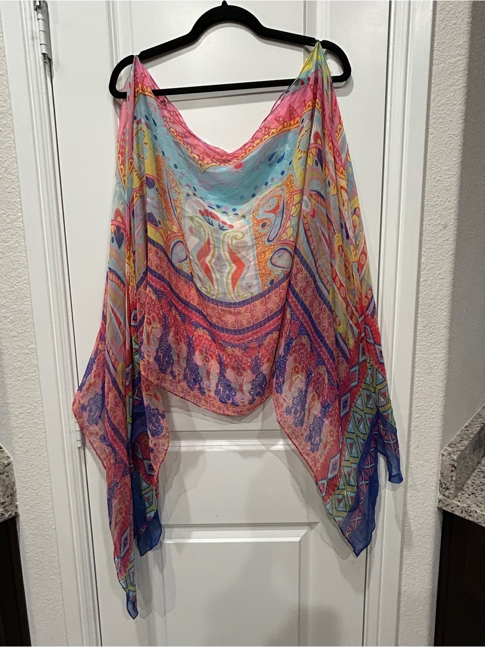 Multicolor Sheer Paisley Silk-Like Cover-Up Top
